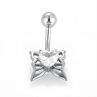316L Surgical Stainless Steel Pave Clear Cubic Zirconia Curved Barbell Belly Rings FS-WG3A43F-03-1
