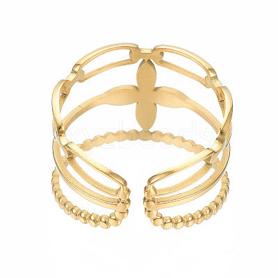 304 Stainless Steel Flower Open Cuff Ring X-RJEW-T023-95G-1