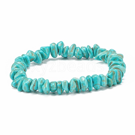 Synthetic Turquoise Chips Beaded Stretch Bracelet BJEW-JB08051-1