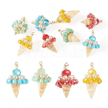 8Pcs 4 Colors Shell & Glass Pendants PALLOY-TA00383-1