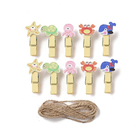 Sea Animals Theme Wooden & Iron Clothes Pins AJEW-H137-02-1