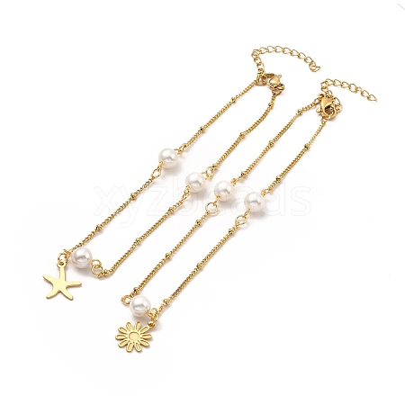 CCB Pearl Link Anklet AJEW-C021-04G-1