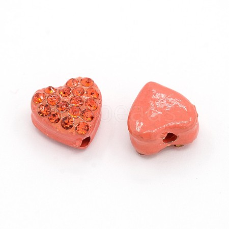 Heart Alloy Light Siam Rhinestone Beads RB-J519-05-1