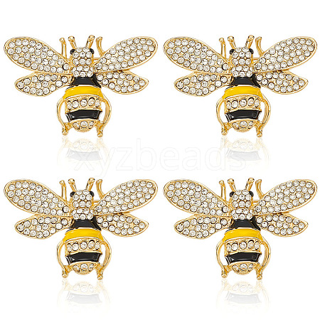 4Pcs Bees Alloy Glass Brooch JEWB-ME0001-18-1