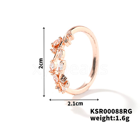 Fashionable European and American Style Brass Rhinestones Leaf Cuff Ring for Women SP8903-1-1