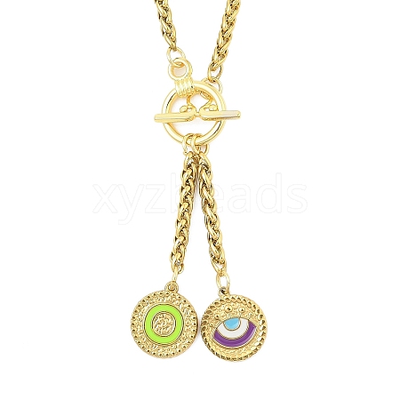 Ion Plating(IP) 304 Stainless Steel Green Yellow Enamel Letter & Eye Pendant Wheat Chain Necklaces STAS-Z102-01G-O-1