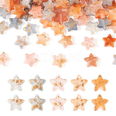 100Pcs 5 Colors Transparent Frosted Spray Painted Acrylic Beads FACR-TA0001-05-1
