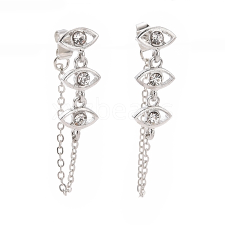 Crystal Rhinestone Horse Eye Hanging Chain Dangle Stud Earrings EJEW-A078-01P-1