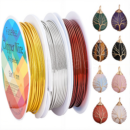 3 Rolls 3 Colors Round Copper Jewelry Wire CWIR-BBC0001-11-1