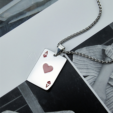 Stylish Stainless Steel Enamel Playing Card Pendant Necklaces for Women's Daily Wear OW0316-1-1