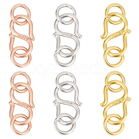 GOMAKERER 6Pcs 3 Colors 925 Sterling Silver S-Hook Clasps FIND-GO0001-44B-1