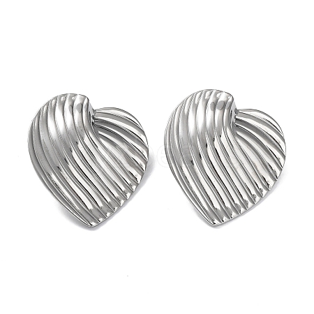 304 Stainless Steel Heart Ear Studs for Women EJEW-P234-18P-1