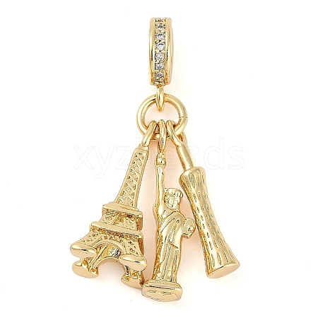 Rack Plating Brass Micro Pave Cubic Zirconia European Dangle Charms KK-P287-21G-1