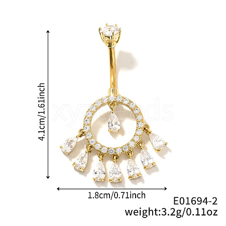 Brass Full Crystal Rhinestone Shiny Hollow Ring Tassel Curved Barbell Belly Button Rings CT4144-2-1