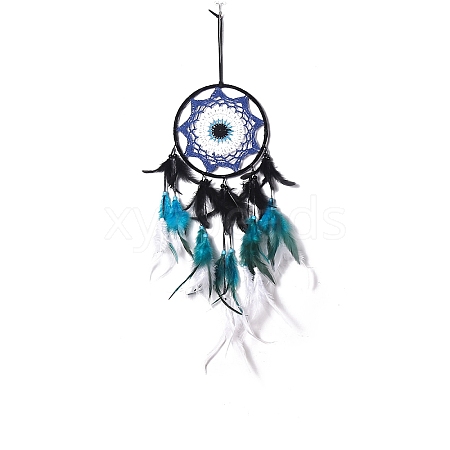 Evil Eye Cotton Woven Net/Web with Feather Hanging Decorations PW-WGF8508-01-1