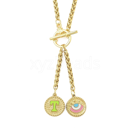 Ion Plating(IP) 304 Stainless Steel Green Yellow Enamel Letter & Eye Pendant Wheat Chain Necklaces STAS-Z102-01G-T-1