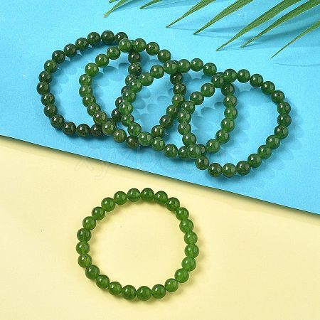 Natural TaiWan Jade Bead Stretch Bracelets BJEW-K212-B-019-1