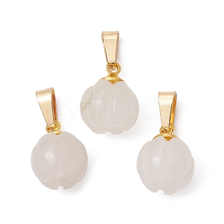 Natural White Jade Pumpkin Charms with Golden Tone 304 Stainless Steel Snap on Bails PALLOY-JF02349-03-1