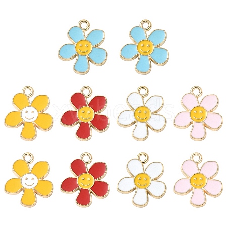 10Pcs 5 Colors Alloy Enamel Pendants ENAM-YW0002-96-1