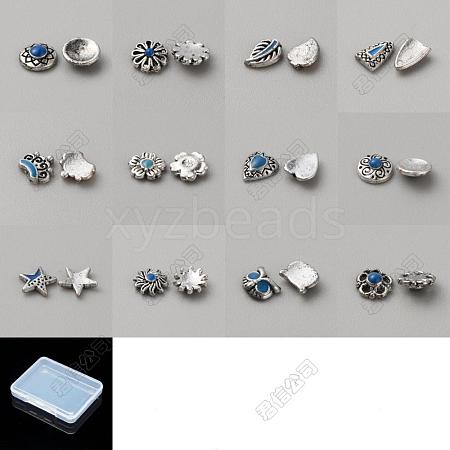 DELORIGIN 60Pcs 12 Style Tibetan Style Alloy Cabochons MRMJ-DR0001-01-1