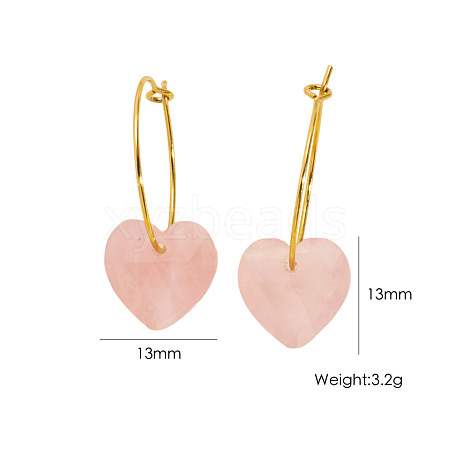Valentine's Day Heart Natural Rose Quartz Hoop Earrings FS-WG2D3FB-03-1