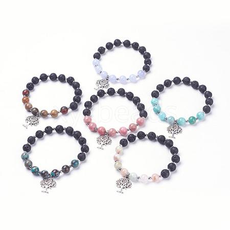 Natural Lava Rock Beads Charm Bracelets BJEW-JB03369-1