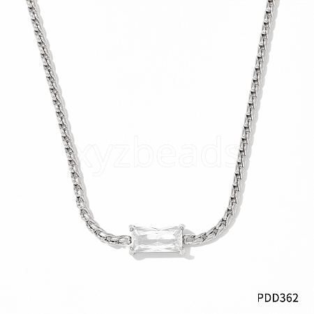 Stainless Steel Rhinestone Rectangle Pendant Necklaces PW-WG40426-02-1