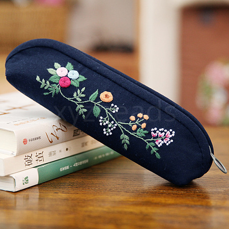 DIY Flower Pattern Cotton Pen Bags Embroidery Kit SENE-PW0003-070G-1