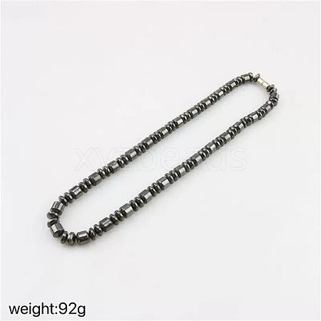 Synthetic Magnetic Hematite Rondelle and Column Beaded Nacklaces for Men WA5844-3-1