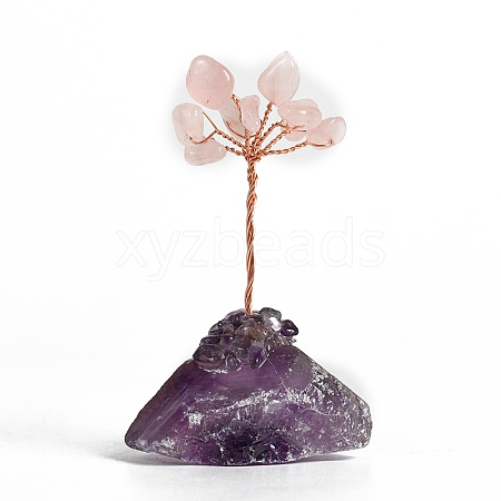 Natural Rose Quartz Chips Tree Display Decorations PW-WGA0360-13-1