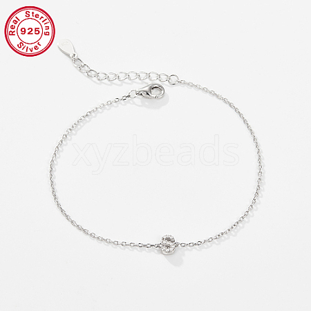 Anti-Tarnish Rhodium Plated 925 Sterling Silver Letter Cubic Zirconia Link Bracelets GI2156-19-1