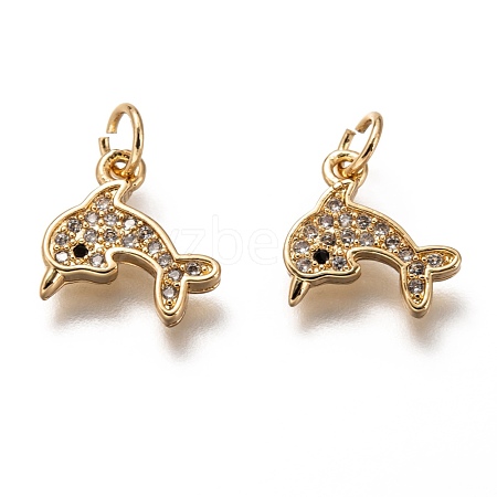 Brass Micro Pave Clear Cubic Zirconia Charms ZIRC-C020-50G-1