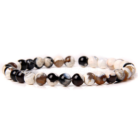 Natural Netstone Round Beaded Stretch Bracelet SF8562-21-1