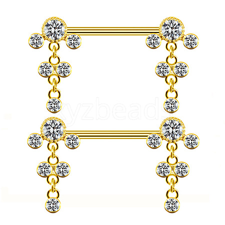 Brass Micro Pave Clear Cubic Zirconia Flat Round Nipple Barbells WG21F93-02-1