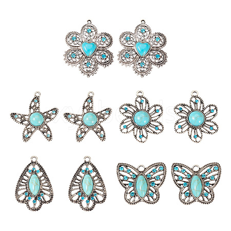 10Pcs 5 Styles Synthetic Turquoise Pendants TIBEP-TA0001-13-1