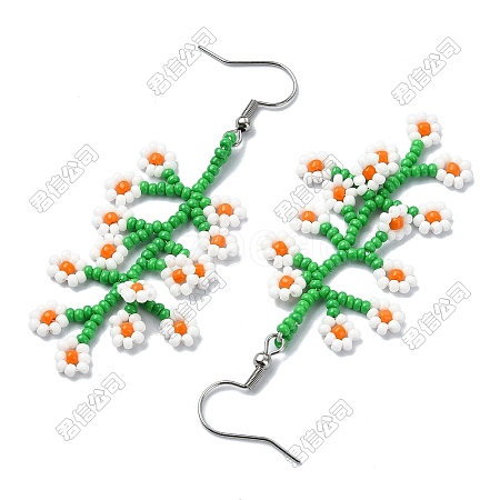 Handmade Glass Seed Beads Flower Dangle Earrings EJEW-FS00091-1