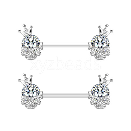 304 Stainless Steel Clear Cubic Zirconia Nipple Barbells WG1DC98-05-1