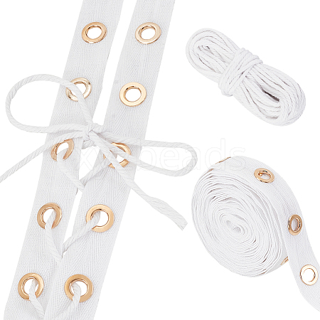 AHADERMAKER 5 Yards Cotton Ribbons with Eyelet Rings OCOR-GA0001-77A-1