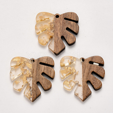 Transparent Resin & Walnut Wood Pendants RESI-S358-24-D01-1