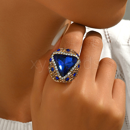 Unique Brass Triangle Ring with Rhinestone for Women HQ8887-3-1