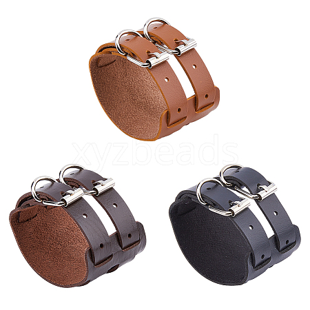 SUPERFINDINGS 3Pcs 3 Colors Imitation Leather Cord Bracelet BJEW-FH0001-02-1