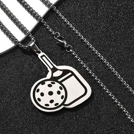 201 Stainless Steel Pickleball Paddle Pendant Box Chain Necklaces for Women Men NJEW-H050-02P-1