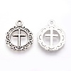 Tibetan Style Flat Round with Cross Alloy Pendants TIBEP-Q054-07AS-RS-2