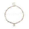Brass Virgin Mary Pendant Necklace with Natural Pearl Beaded Chains for Women NJEW-JN04144-02-4