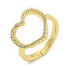 Heart Rack Plating Brass Micro Pave Cubic Zirconia Heart Adjustable Rings for Women RJEW-F162-12G-1