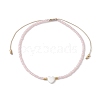 Heart Natural Shell & Glass Seed Braided Bead Bracelets BJEW-JB09922-01-1