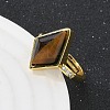 Rhombus Natural Tiger Eye Finger Rings RJEW-B113-01G-04-2