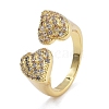 Rack Plating Brass Micro Pave Clear Cubic Zirconia Cuff Finger Rings for Women RJEW-M028-38G-2