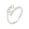 Heart Brass Micro Pave Cubic Zirconia Open Cuff Ring for Women RJEW-A040-01P-1