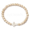 Natural Wood Beads Stretch Bracelets for Women BJEW-JB11338-01-2